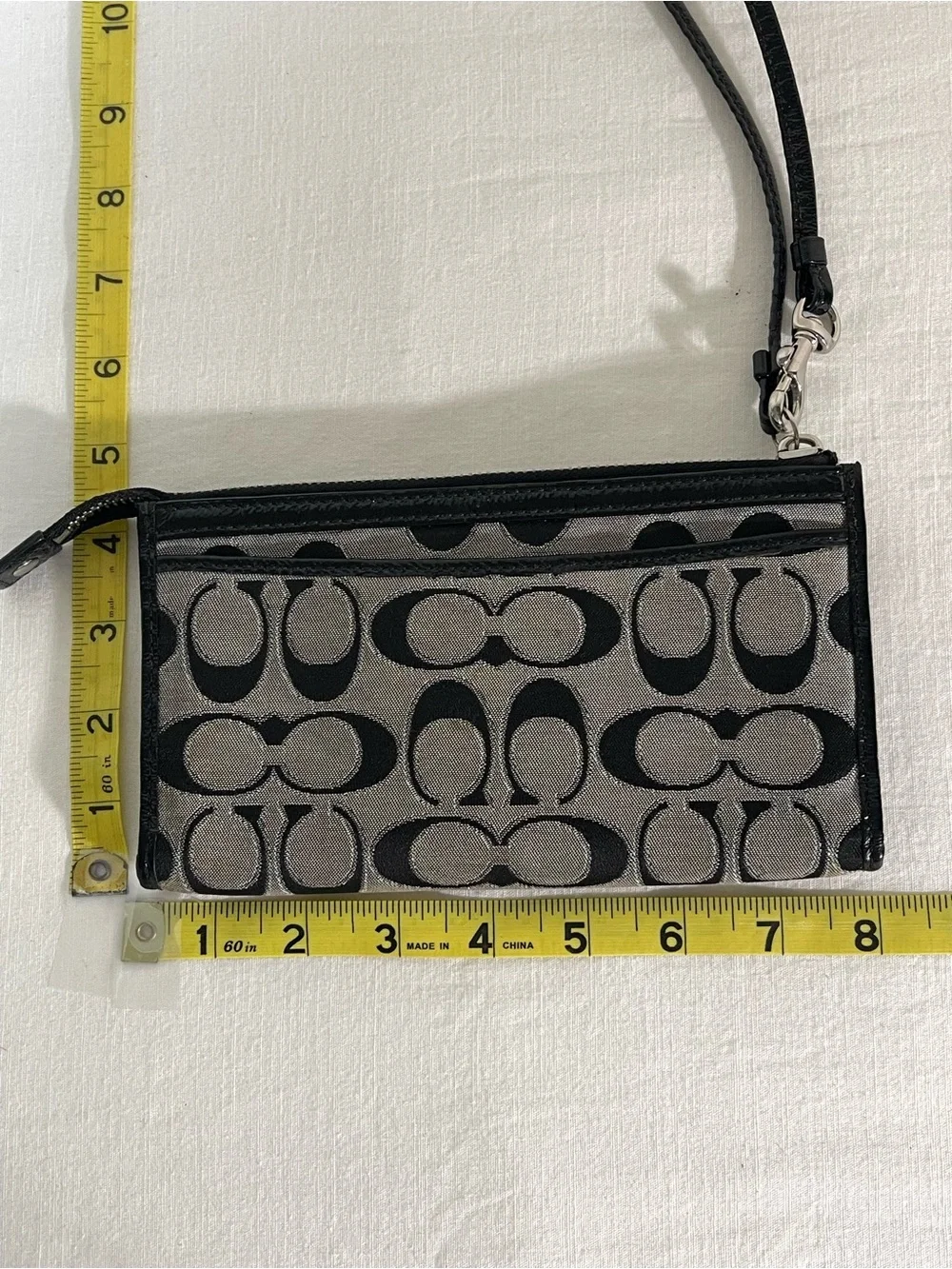 Coach Poppy Black and Gray Signature Wallet Wristlet with Leather Trim